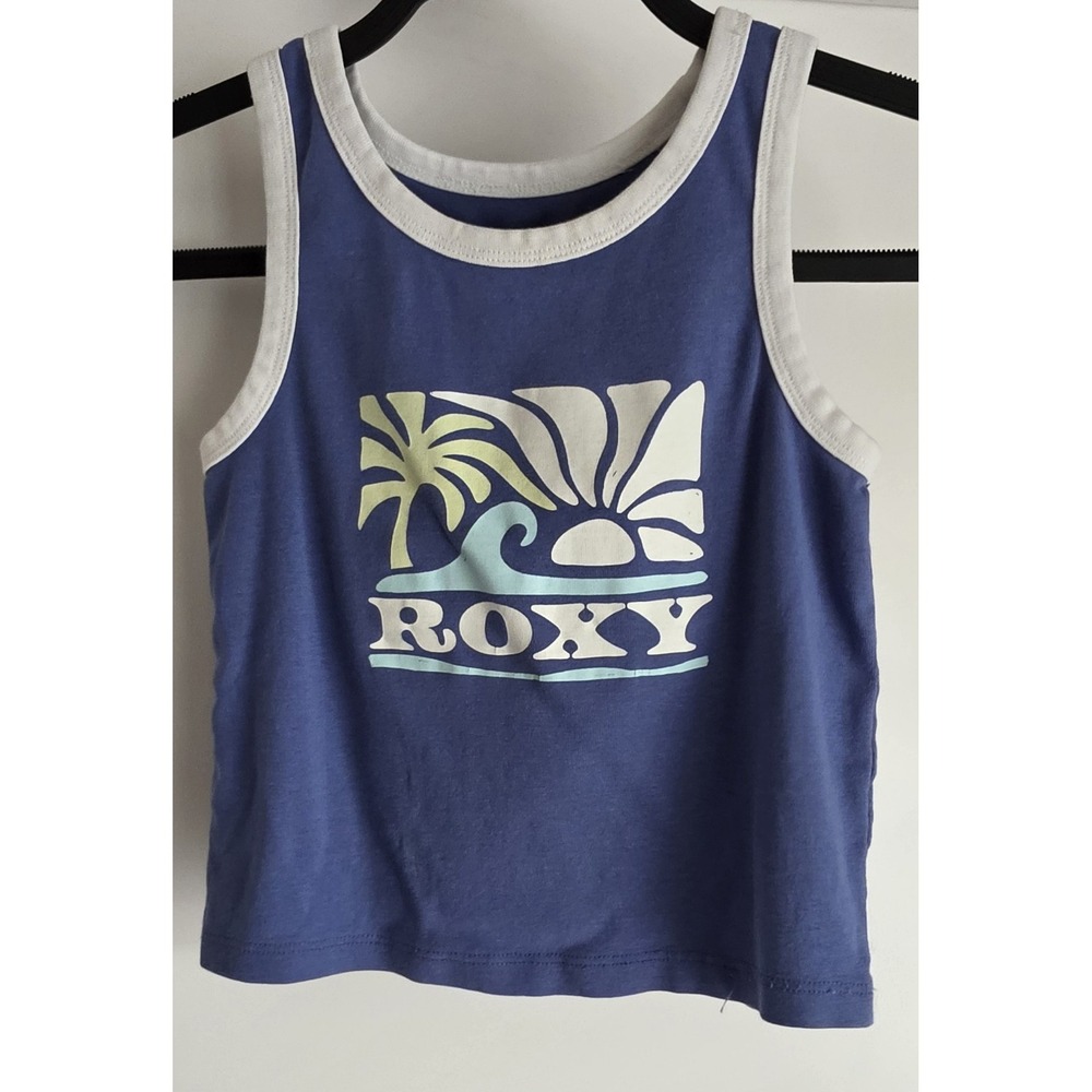 Roxy Blue Tank Top with White Trim and Pastel Graphic